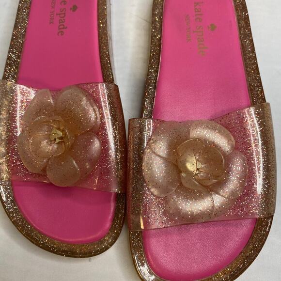 Kate Spade NY W7  Splash Glitter Jelly Slides Pink Sparkly Flower Sandals, - Picture 3 of 6